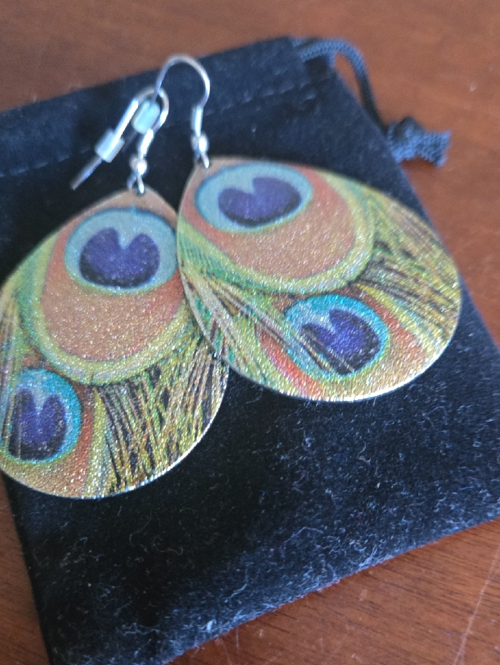 Peacock Feather Drop Earrings - Multicolor